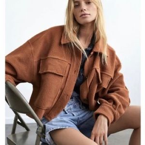 Free People James Oversized Rust Fleece Cropped Jacket XS